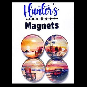 Set of 4 Magnets - Summer Beach Sunsets Glass Refrigerator Kitchen Whiteboard